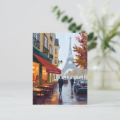 パリフランスのカフェエッフェルタワーウォータカラー ポストカード (スタンド正面)