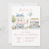 パリフランスのカフェティーパーティーガール誕生日 招待状 (正面)