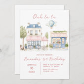 パリフランスのカフェティーパーティーガール誕生日 招待状 (正面/裏面)