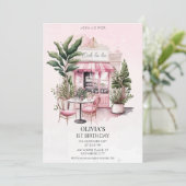 パリフランスのカフェ女の子の誕生日 招待状 (スタンド正面)