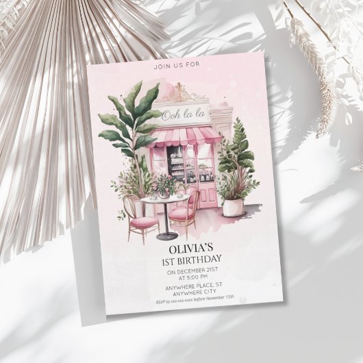 パリフランスのカフェ女の子の誕生日 招待状
