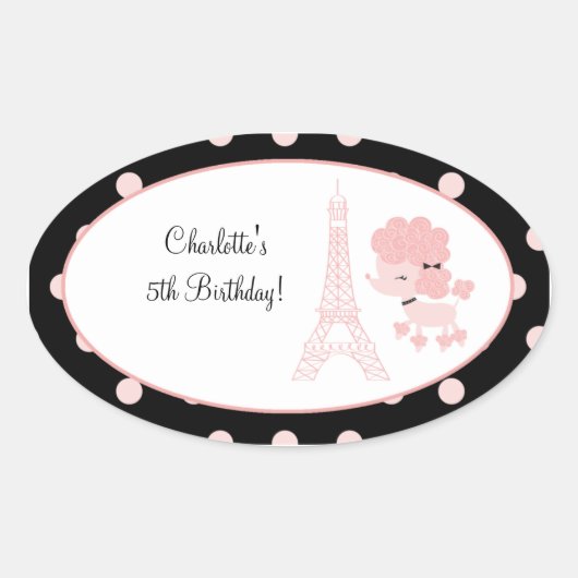 パリフランスのプードルオーバルフェイスステッカー 楕円形シール (正面)