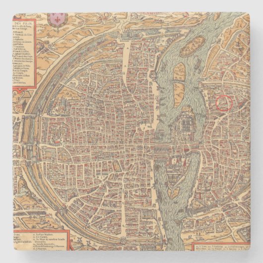 パリフランスの初期ので旧式な地図 ストーンコースター (正面)