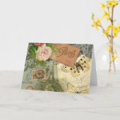 パリフランスアンティークアートワークコラージュフランスのエッフェル カード (黄色い花)