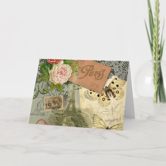 パリフランスアンティークアートワークコラージュフランスのエッフェル カード (正面)