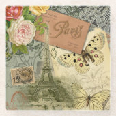 パリフランスアンティークアートワークコラージュフランスのエッフェル ガラスコースター (正面)
