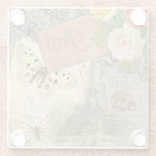 パリフランスアンティークアートワークコラージュフランスのエッフェル ガラスコースター (裏面)