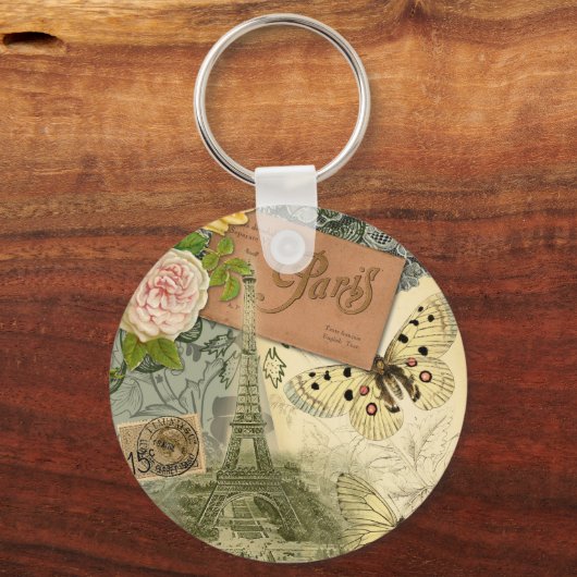 パリフランスアンティークアートワークコラージュフランスのエッフェル キーホルダー (正面)