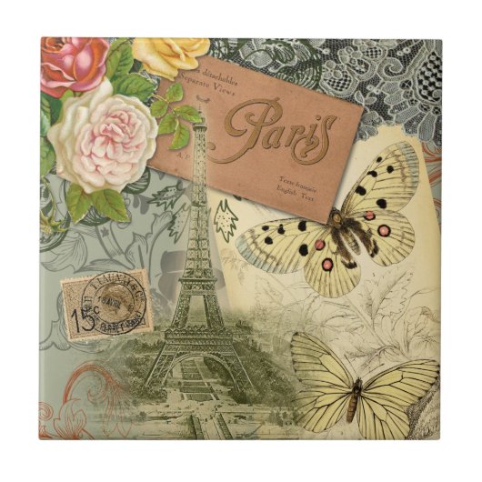 パリフランスアンティークアートワークコラージュフランスのエッフェル タイル (正面)