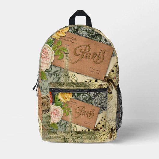 パリフランスアンティークアートワークコラージュフランスのエッフェル プリントバックパック (正面)