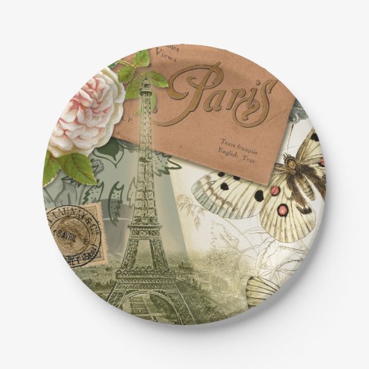パリフランスアンティークアートワークコラージュフランスのエッフェル ペーパープレート (正面)
