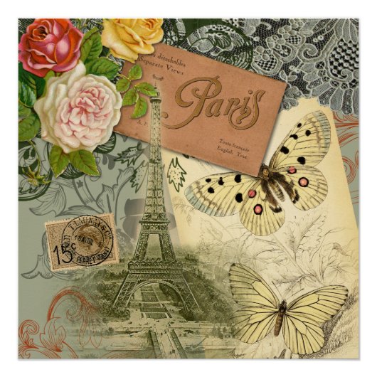 パリフランスアンティークアートワークコラージュフランスのエッフェル ポスター (正面)