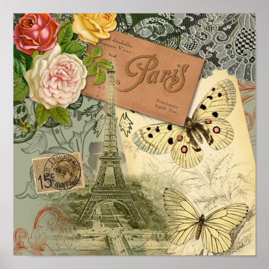 パリフランスアンティークアートワークコラージュフランスのエッフェル ポスター (正面)