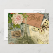 パリフランスアンティークアートワークコラージュフランスのエッフェル ポストカード (正面/裏面)