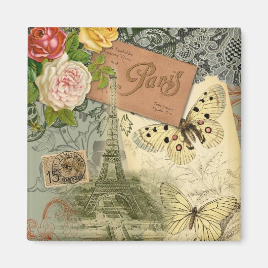 パリフランスアンティークアートワークコラージュフランスのエッフェル マグネット (正面)