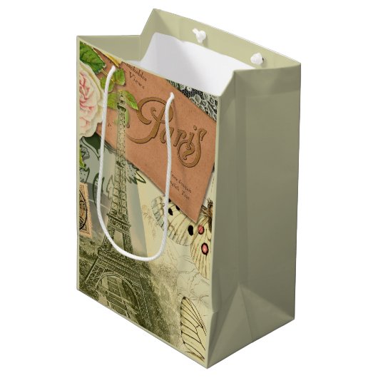 パリフランスアンティークアートワークコラージュフランスのエッフェル ミディアムペーパーバッグ (正面アングル)