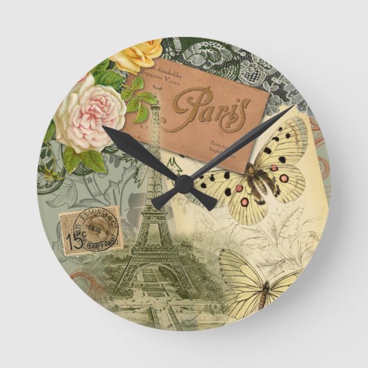 パリフランスアンティークアートワークコラージュフランスのエッフェル ラウンド壁時計 (正面)