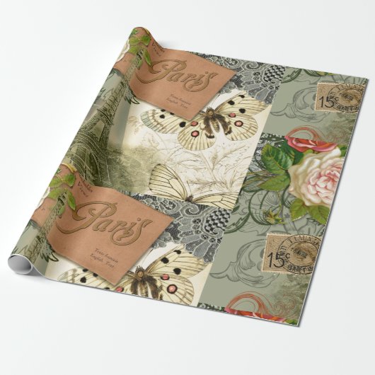 パリフランスアンティークアートワークコラージュフランスのエッフェル ラッピングペーパー (アンロールド)