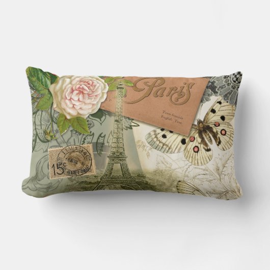 パリフランスアンティークアートワークコラージュフランスのエッフェル ランバークッション (正面)