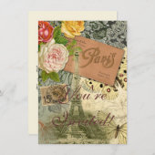 パリフランスアンティークアートワークコラージュフランスのエッフェル 招待状 (正面/裏面)