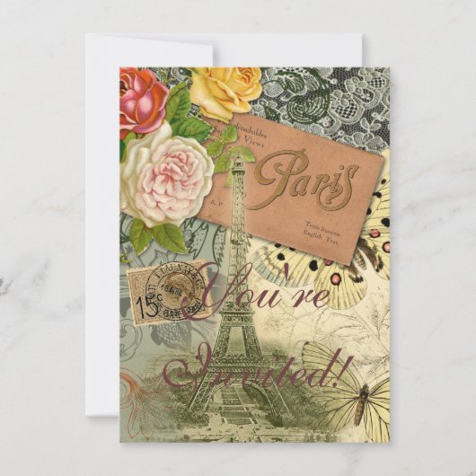 パリフランスアンティークアートワークコラージュフランスのエッフェル 招待状 (正面)