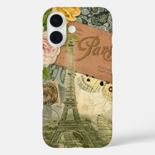 パリフランスアンティークアートワークコラージュフランスのエッフェル iPhone 16ケース