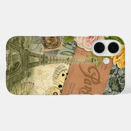 パリフランスアンティークアートワークコラージュフランスのエッフェル Case-Mate iPhoneケース (裏面 (横))
