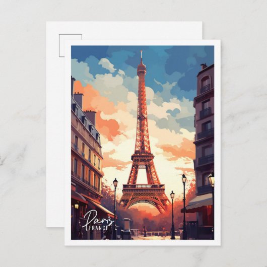 パリフランスアートヴィンテージトラベルイラストレーション ポストカード (正面/裏面)