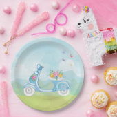 パリフランスエッフェルタワーとスクーターパーティーテーマ ペーパープレート (パーティー)