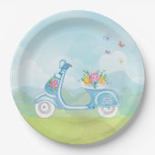 パリフランスエッフェルタワーとスクーターパーティーテーマ ペーパープレート (正面)