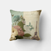 パリフランスエッフェルタワーバタフライフローラコラージュ クッション (裏面)