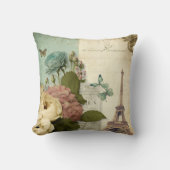 パリフランスエッフェルタワーバタフライフローラコラージュ クッション (正面)