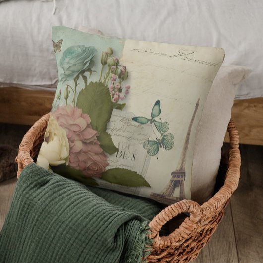 パリフランスエッフェルタワーバタフライフローラコラージュ クッション