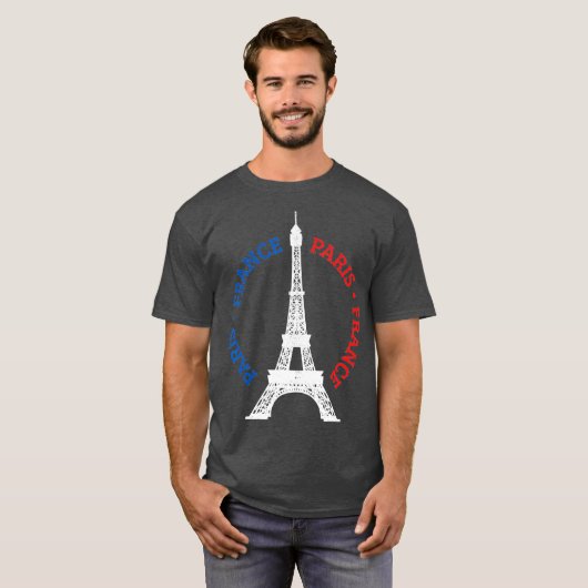 パリフランスエッフェルタワーフランスの旗記念品 Tシャツ (正面フル)