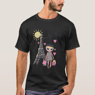 パリフランスエッフェルタワーレトロおみやげギフトガール Tシャツ