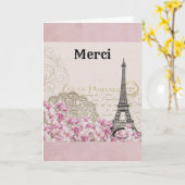 パリフランスエッフェルタワーヴィンテージサンキュー カード (黄色い花)