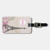 パリフランスエッフェルタワーヴィンテージピンクモノグラム ラゲッジタグ (正面横)