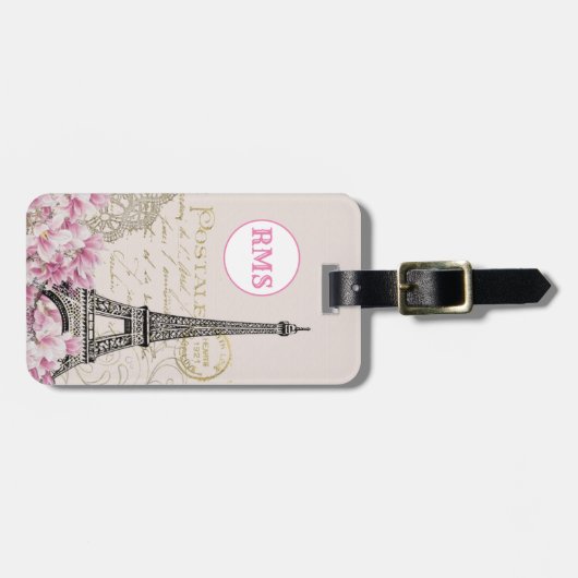 パリフランスエッフェルタワーヴィンテージピンクモノグラム ラゲッジタグ (正面横)