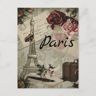 パリフランスエッフェルタワー旅行コラージュ葉書 ポストカード