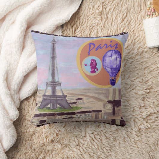 パリフランスエッフェルタワー気球とプードルアメリ クッション (ブランケット)