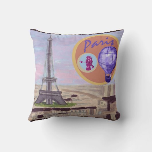 パリフランスエッフェルタワー気球とプードルアメリ クッション (裏面)