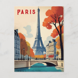 パリフランスエッフェルタワー秋レトロ旅行 ポストカード
