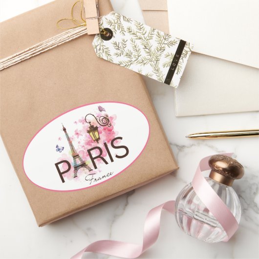 パリフランスエッフェルタワー&ランプ 楕円形シール (ギフト)