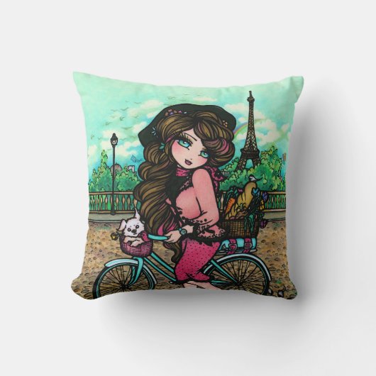 パリフランスエッフェル塔の芸術の枕の女の子 クッション (正面)