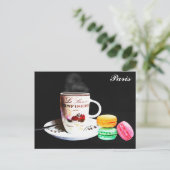 パリフランスカフェコーヒーマカロンウォーター色 ポストカード (スタンド正面)