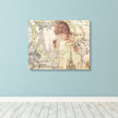 パリフランスガールかわいらしエッフェル キャンバスプリント (インサイチュ (ウッドフロア))