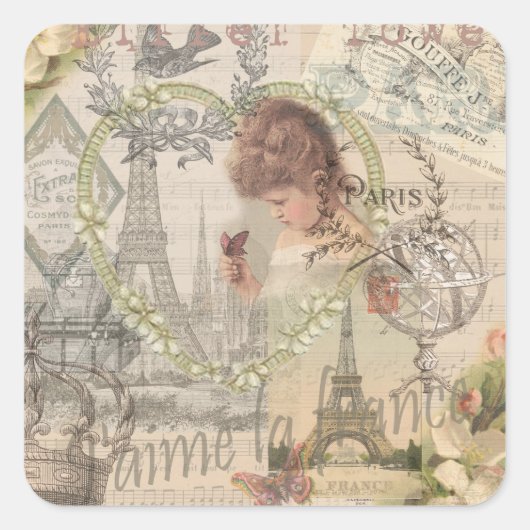 パリフランスガールかわいらしエッフェル スクエアシール (正面)