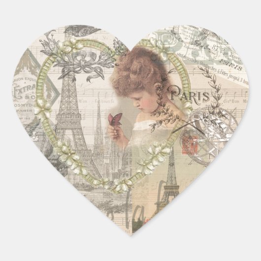 パリフランスガールかわいらしエッフェル ハートシール (正面)