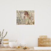 パリフランスガールかわいらしエッフェル ポスター (キッチン)