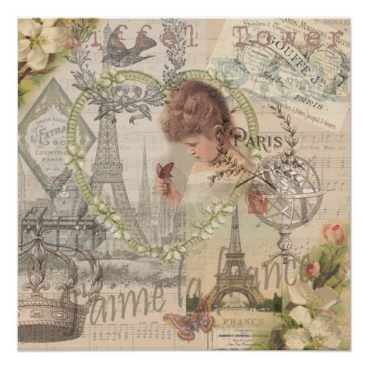 パリフランスガールかわいらしエッフェル ポスター (正面)